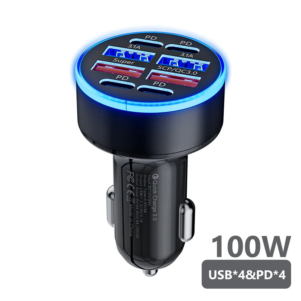 Ładowarka Samochodowa 100W 6-Port USB/USB-C – Szybkie Ładowanie