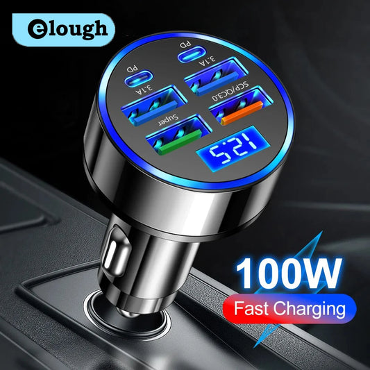 Ładowarka Samochodowa 100W 6-Port USB/USB-C – Szybkie Ładowanie