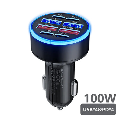 Ładowarka Samochodowa 100W 6-Port USB/USB-C – Szybkie Ładowanie